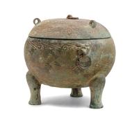 A Chinese Bronze Tripod Covered Vessel, Ding