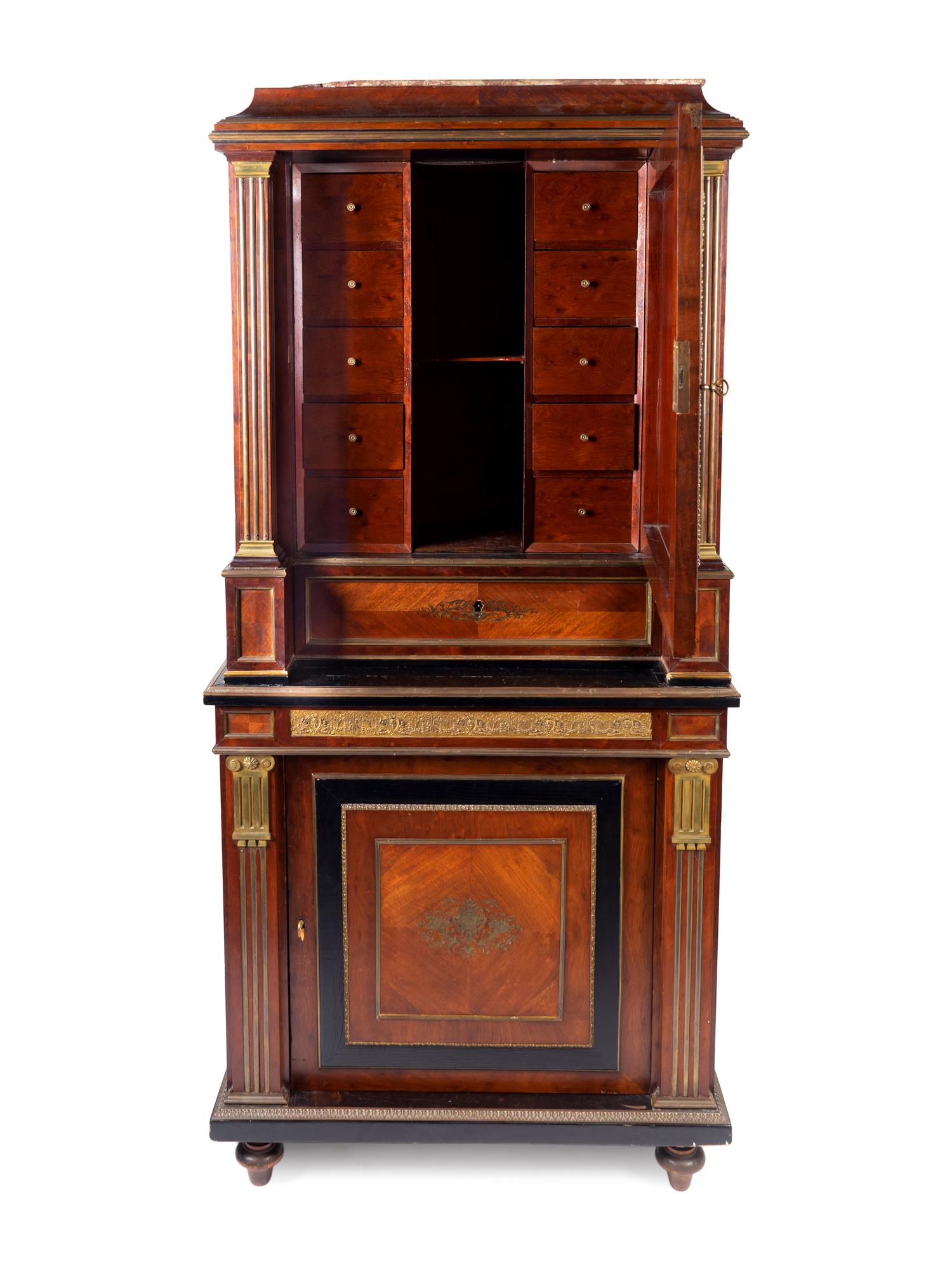 An Empire Style Brass Inlaid Kingwood Marble-Top Cabinet