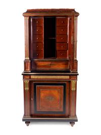 An Empire Style Brass Inlaid Kingwood Marble-Top Cabinet