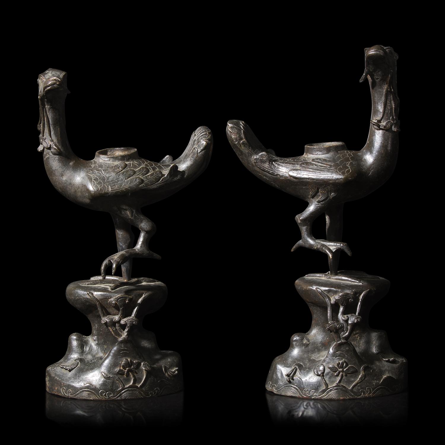A Pair of Chinese Bronze Ducks, Ming Dynasty 明 銅鳧一對