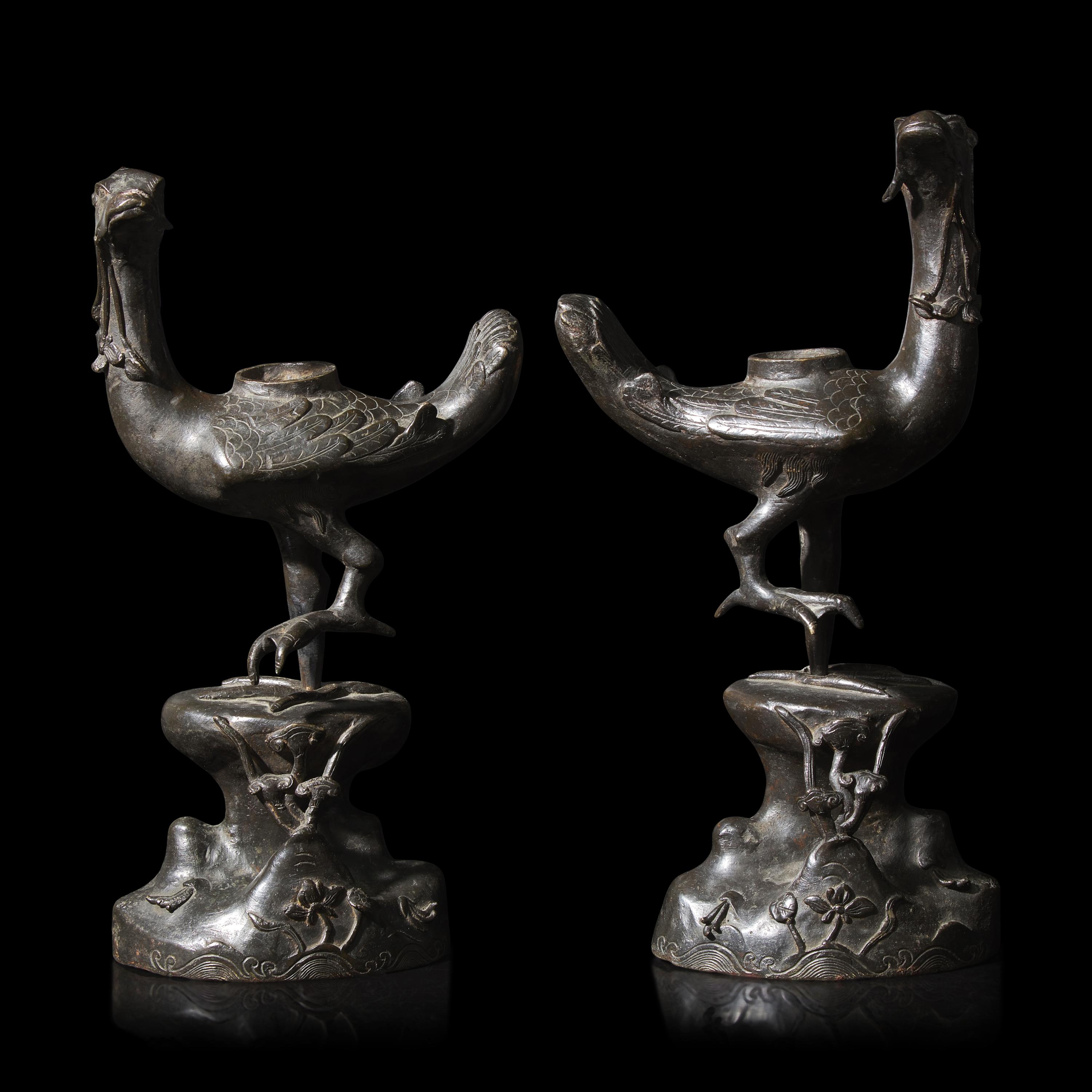 A Pair of Chinese Bronze Ducks, Ming Dynasty 明 銅鳧一對