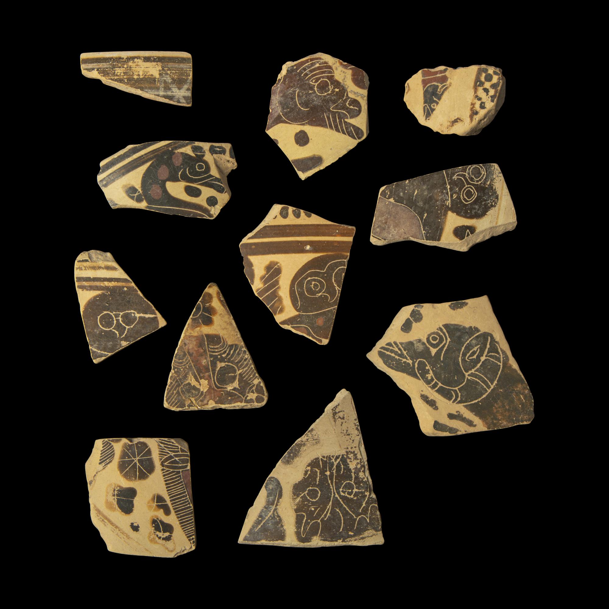 Eleven Corinthian Black-Figured Vase Fragments with Animals