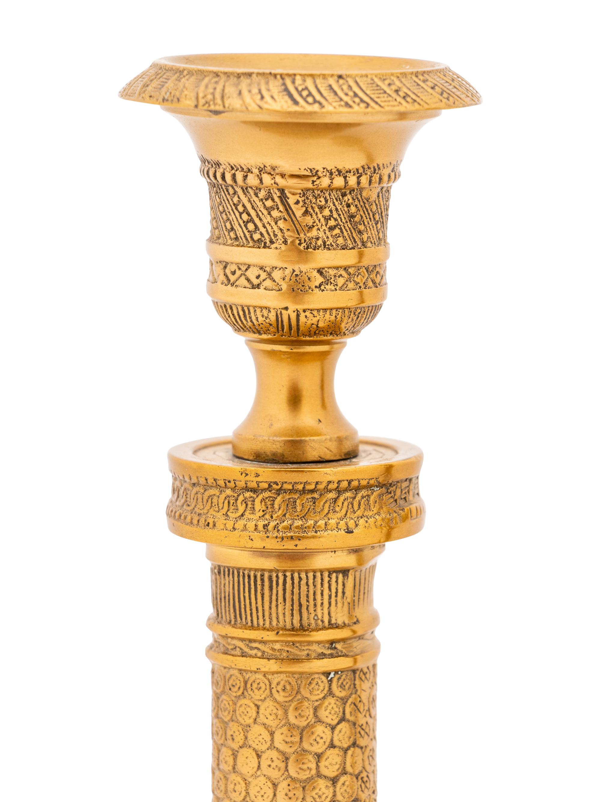 A Pair of Empire Style Gilt-Metal Candlesticks