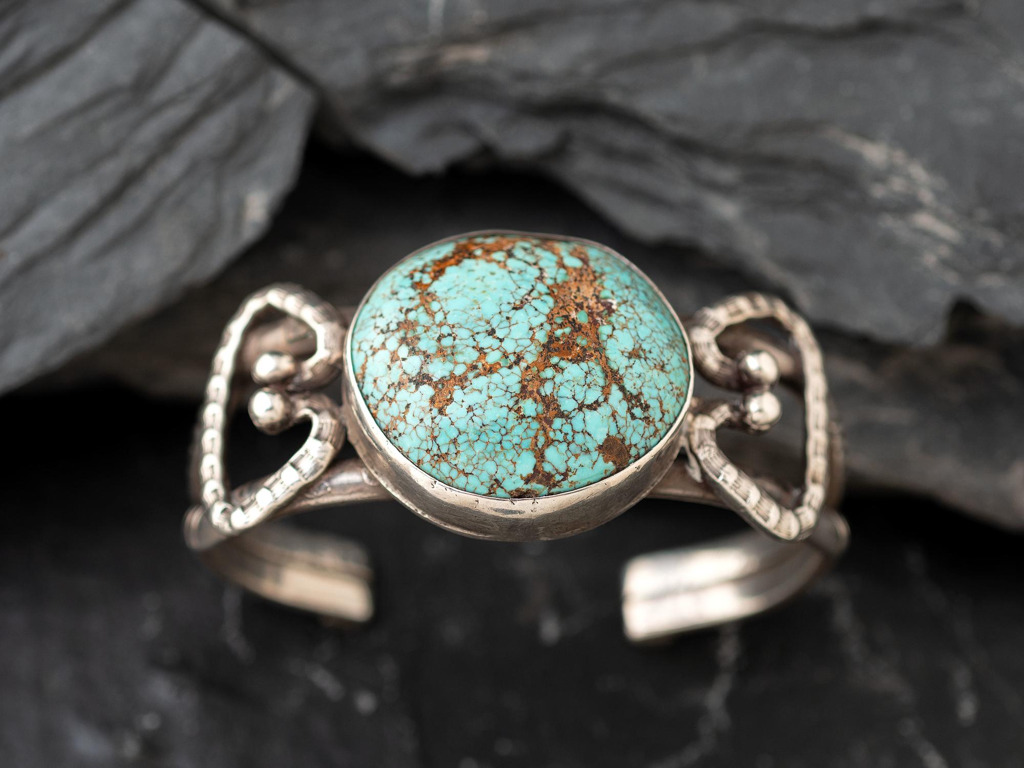Navajo Silver and #8 Turquoise Cuff Bracelet