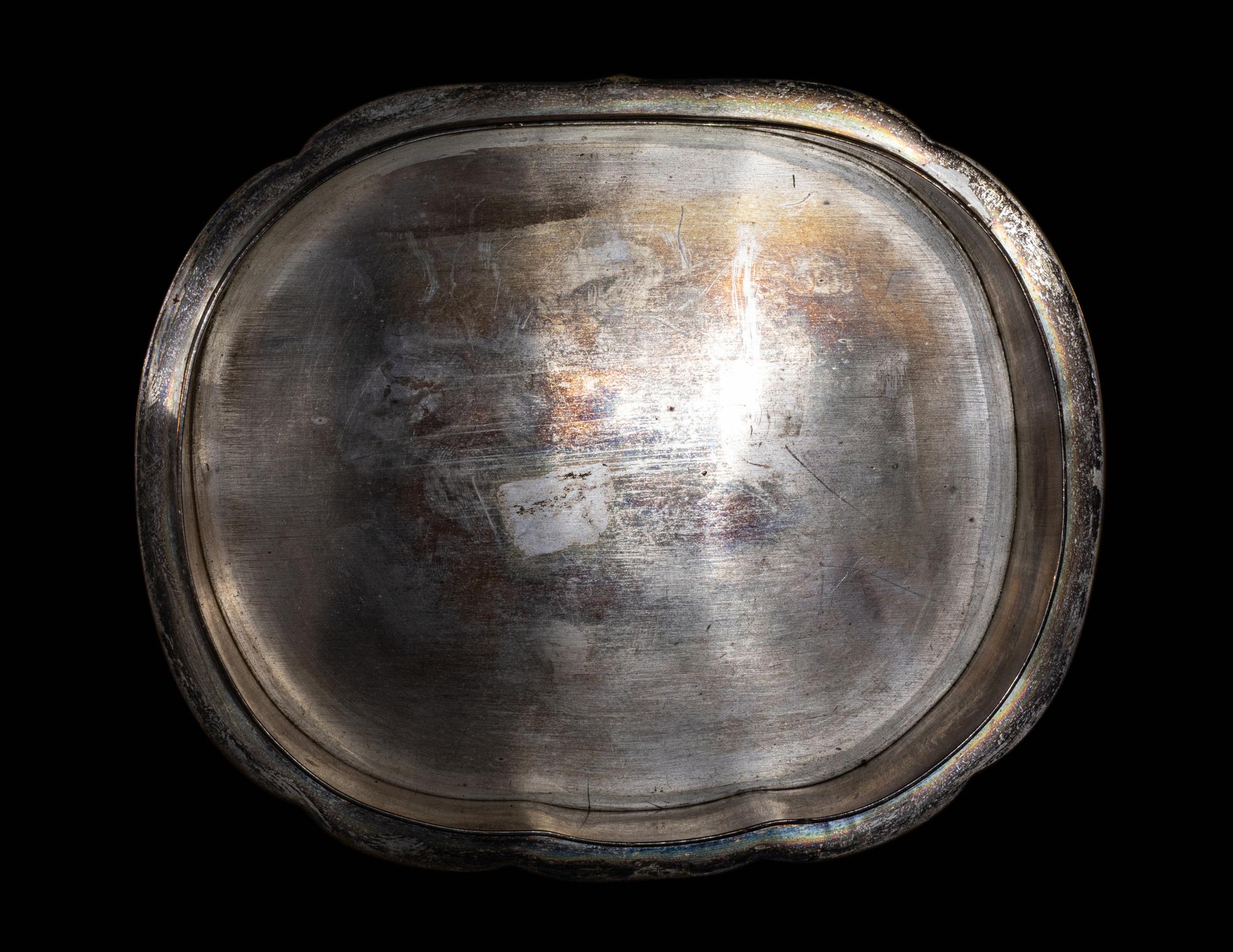 A White Jade Mounted Lacquered Silvered Metal Box and Cover