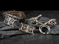 Navajo Silver Concha Belt and Squash Blossom Necklace