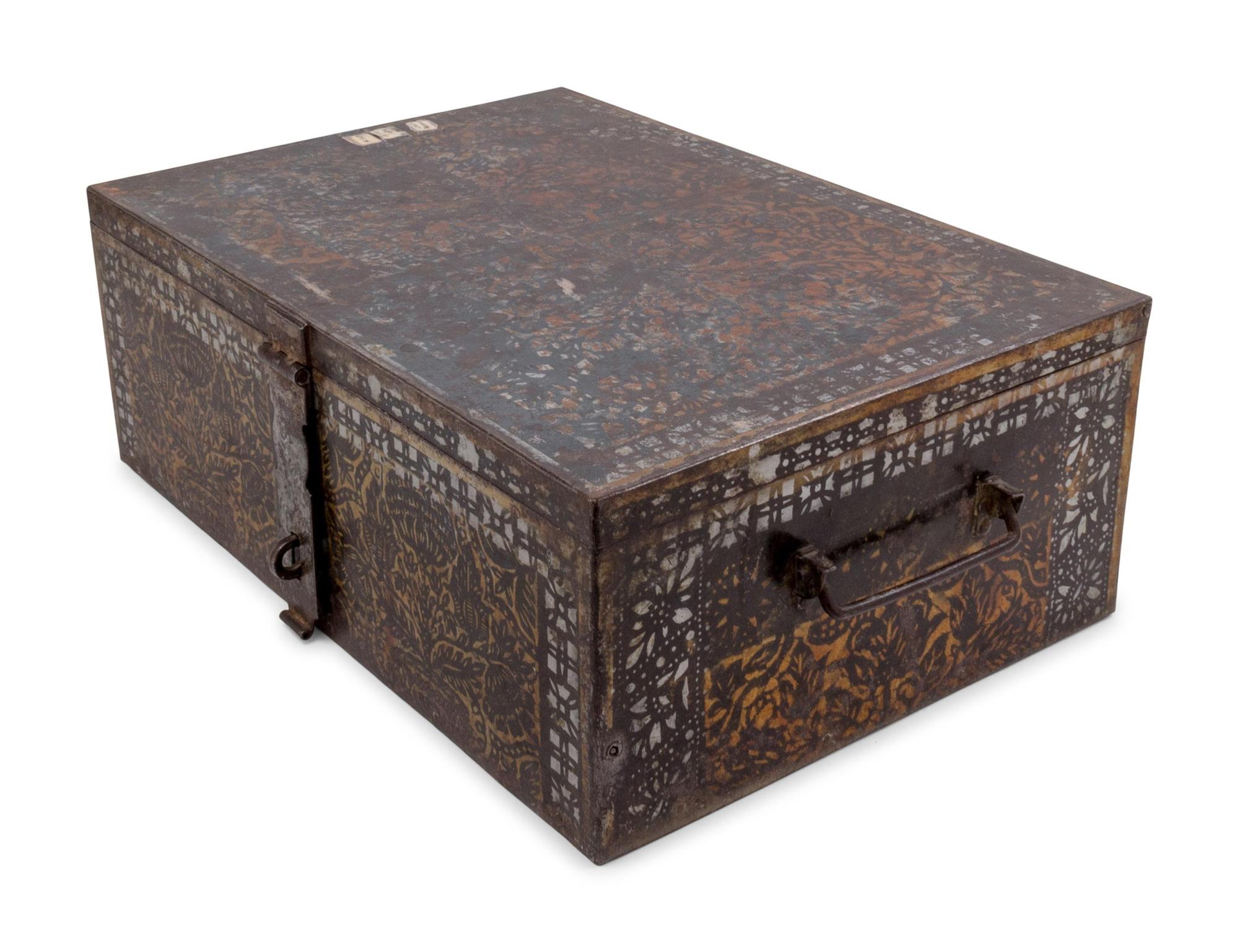 A Russian Painted Metal Trunk