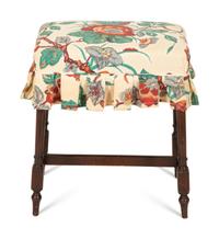 An English Turned Mahogany Stool with Chintz Upholstered Seat