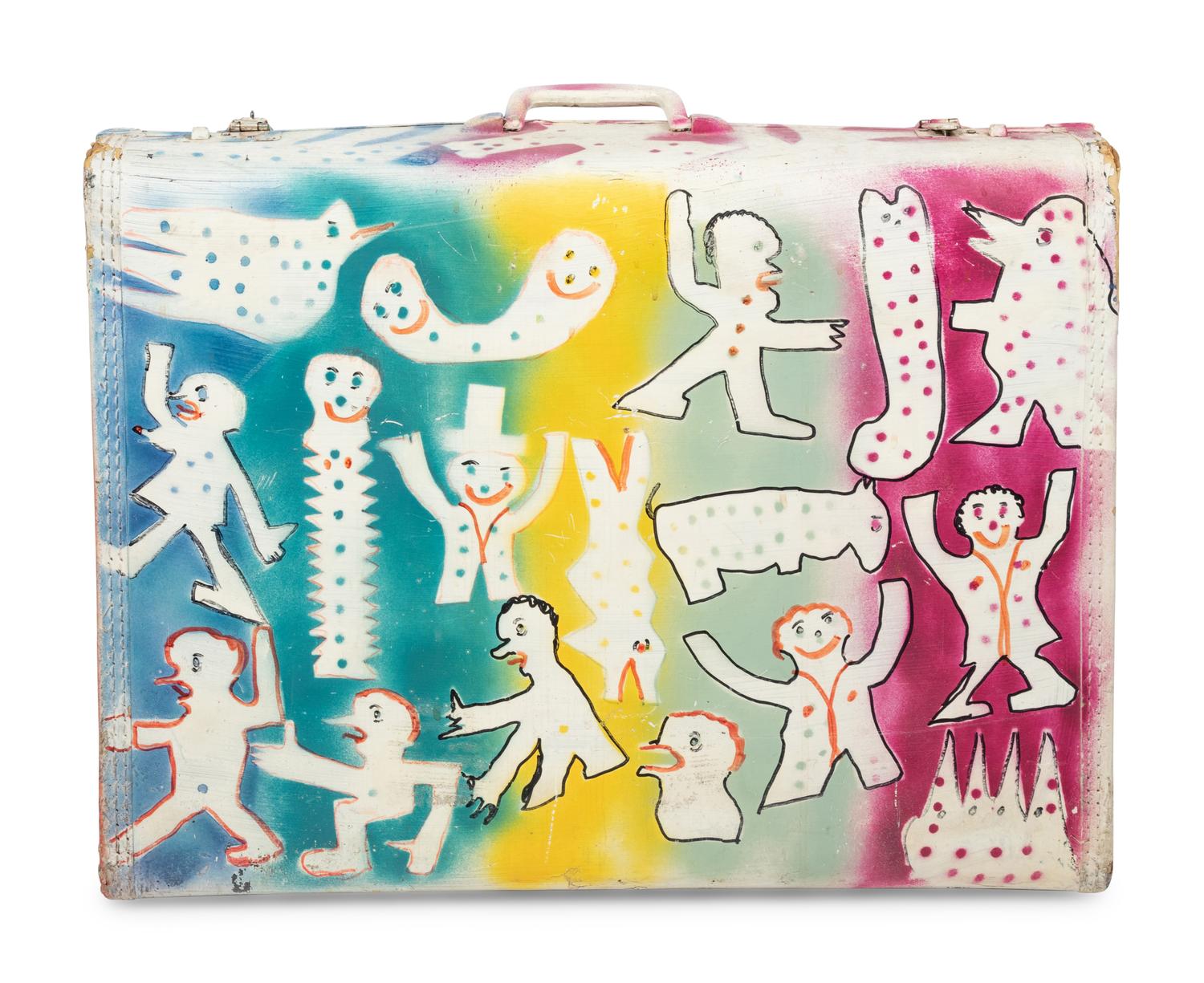 An Outsider Art Paint Decorated Found Suitcase