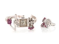 RETRO, COLLECTION OF WHITE GOLD, DIAMOND AND RUBY JEWELRY