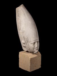 A Cast Stone Head of a Pharaoh Wearing a Hedjet Crown