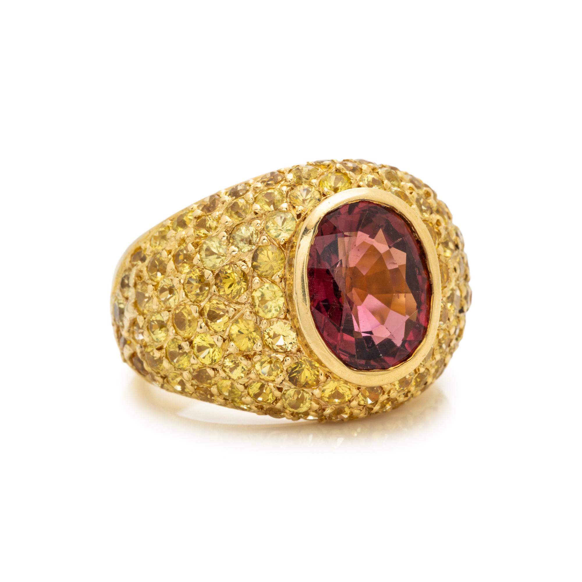YELLOW GOLD, PINK TOURMALINE AND YELLOW SAPPHIRE RING