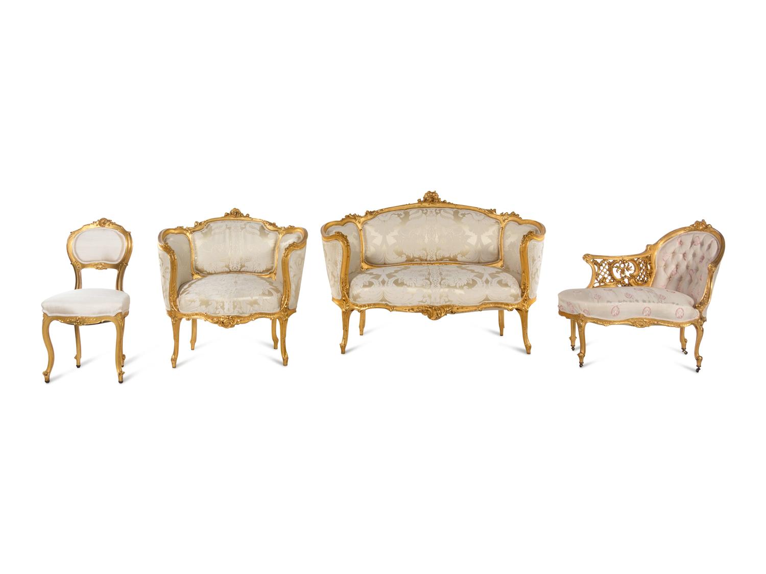 An Assembled Louis XV Style Giltwood Parlor Suite