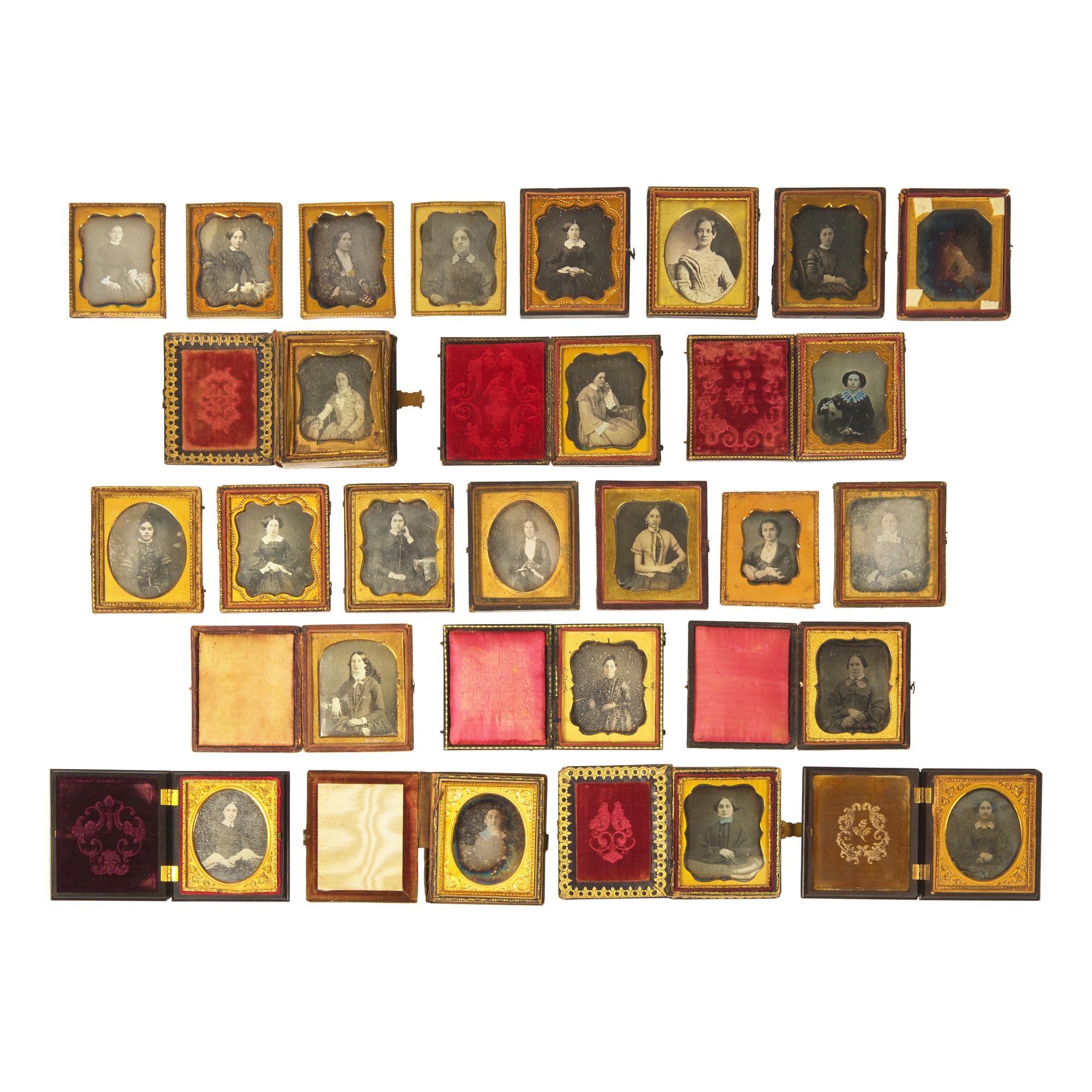 [Early Photography] Group of 32 Sixth Plate Daguerreotypes of Women