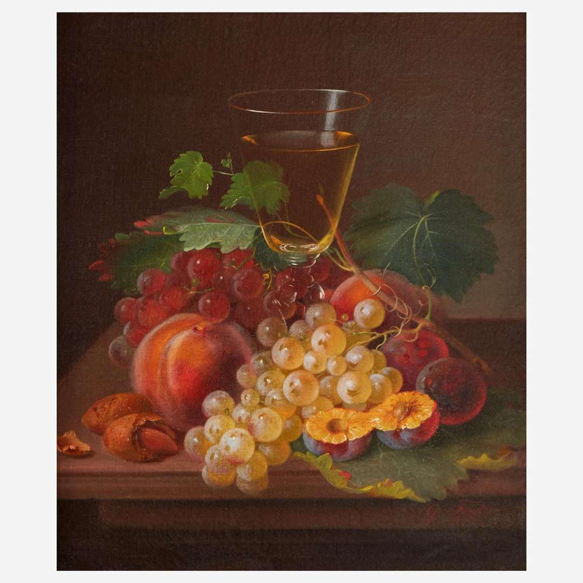 George Forster (American, 1817–1896) Still Life with Wine Glass, Grapes, Plums and Peaches