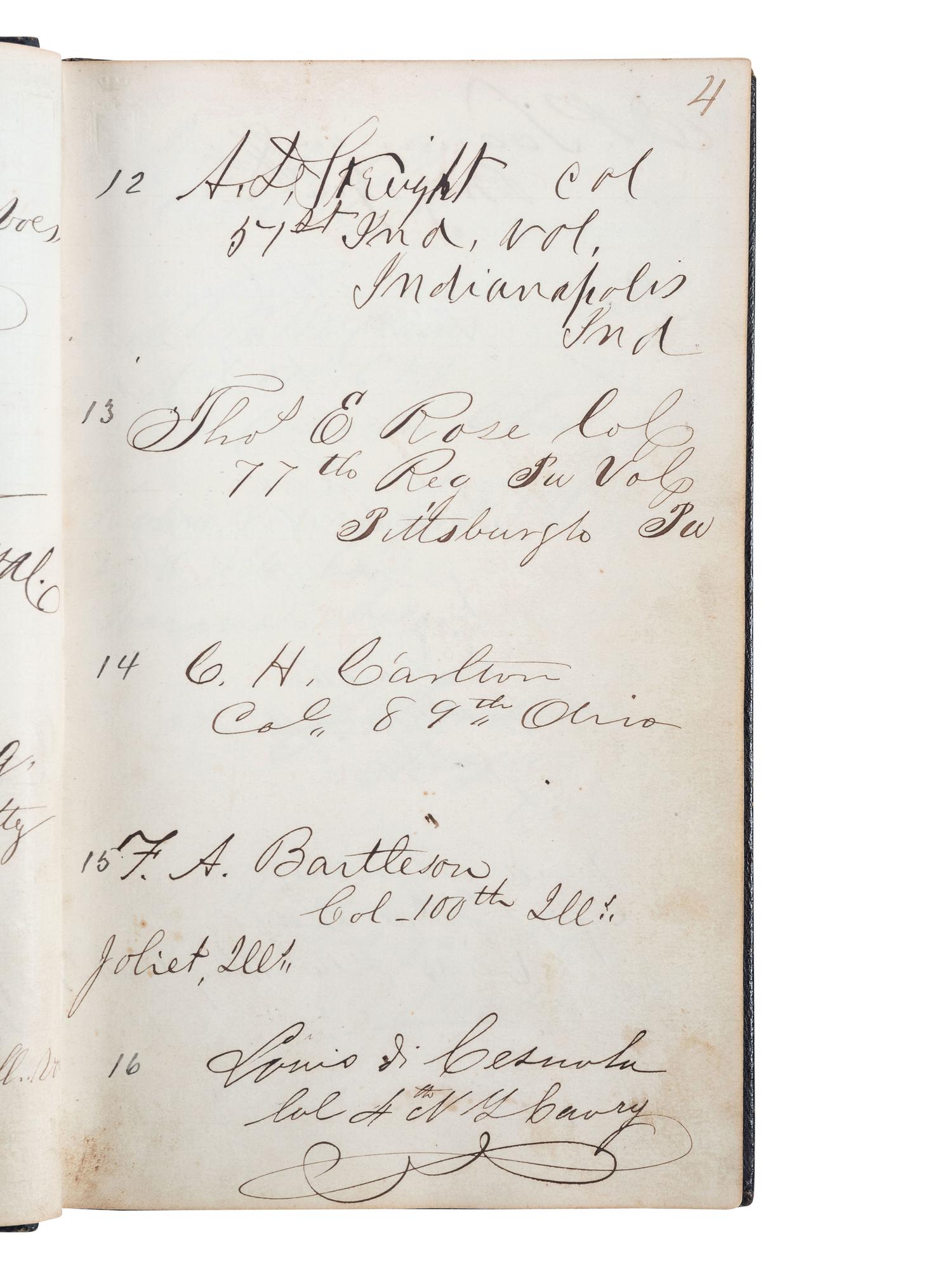 [CIVIL WAR]. Union POW autograph album signed by officers confined at Libby Prison and Bible identified to Capt. Alonzo Martin Keeler, 22nd Michigan Infantry.