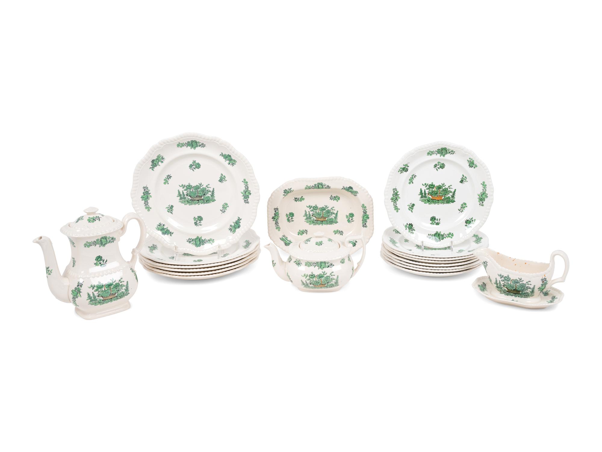 A Group of Spode Green Basket Ironstone Dinnerware