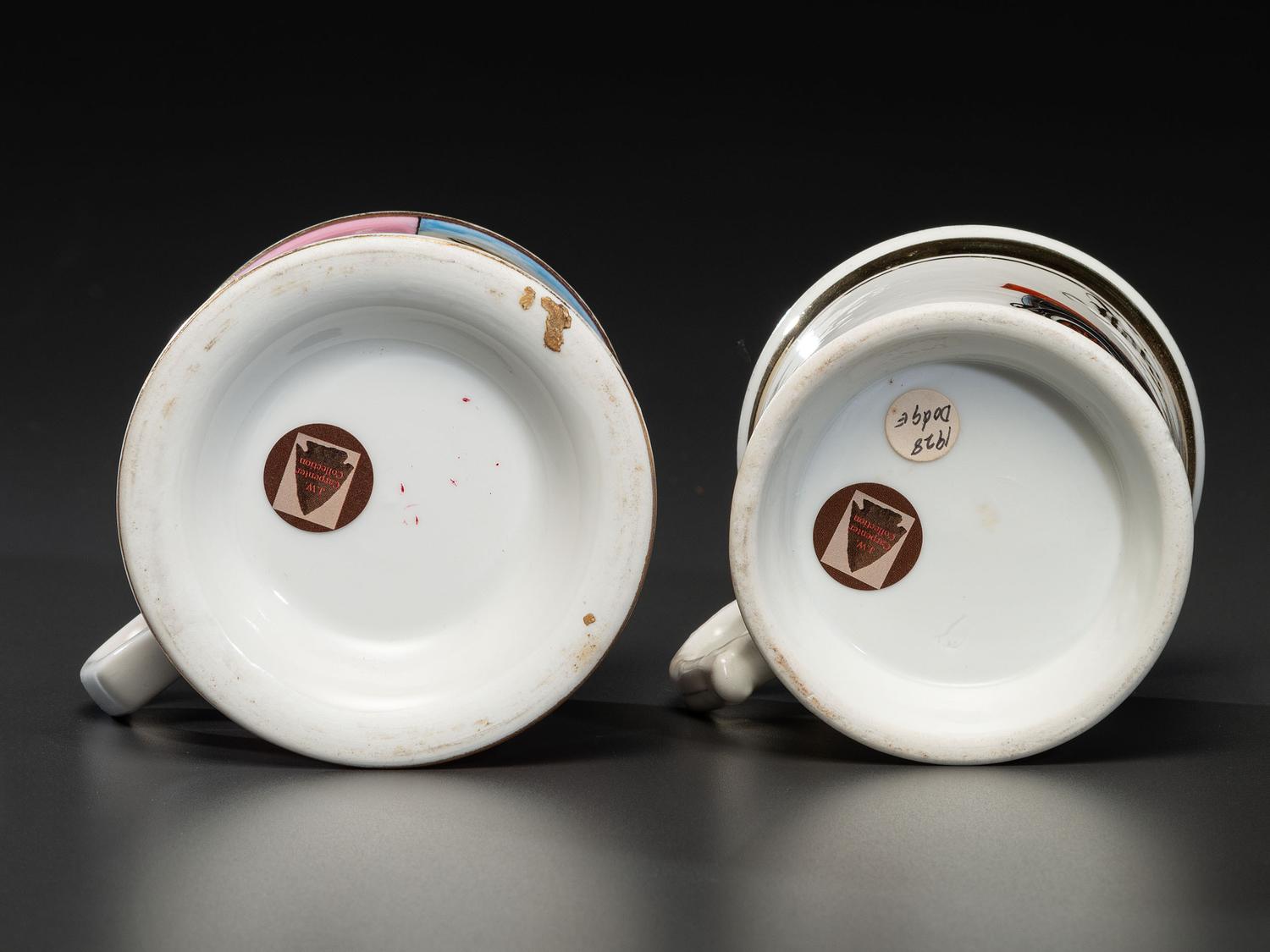 Two Shaving Mugs Depicting Open Touring Automobiles