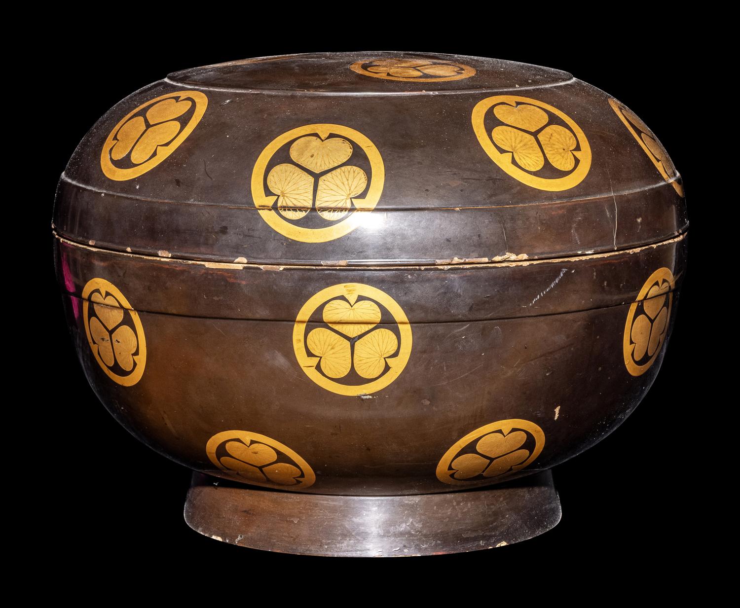 A Japanese Gilt Highlighted Dark Brown Lacquered Covered Box