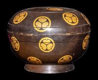 A Japanese Gilt Highlighted Dark Brown Lacquered Covered Box