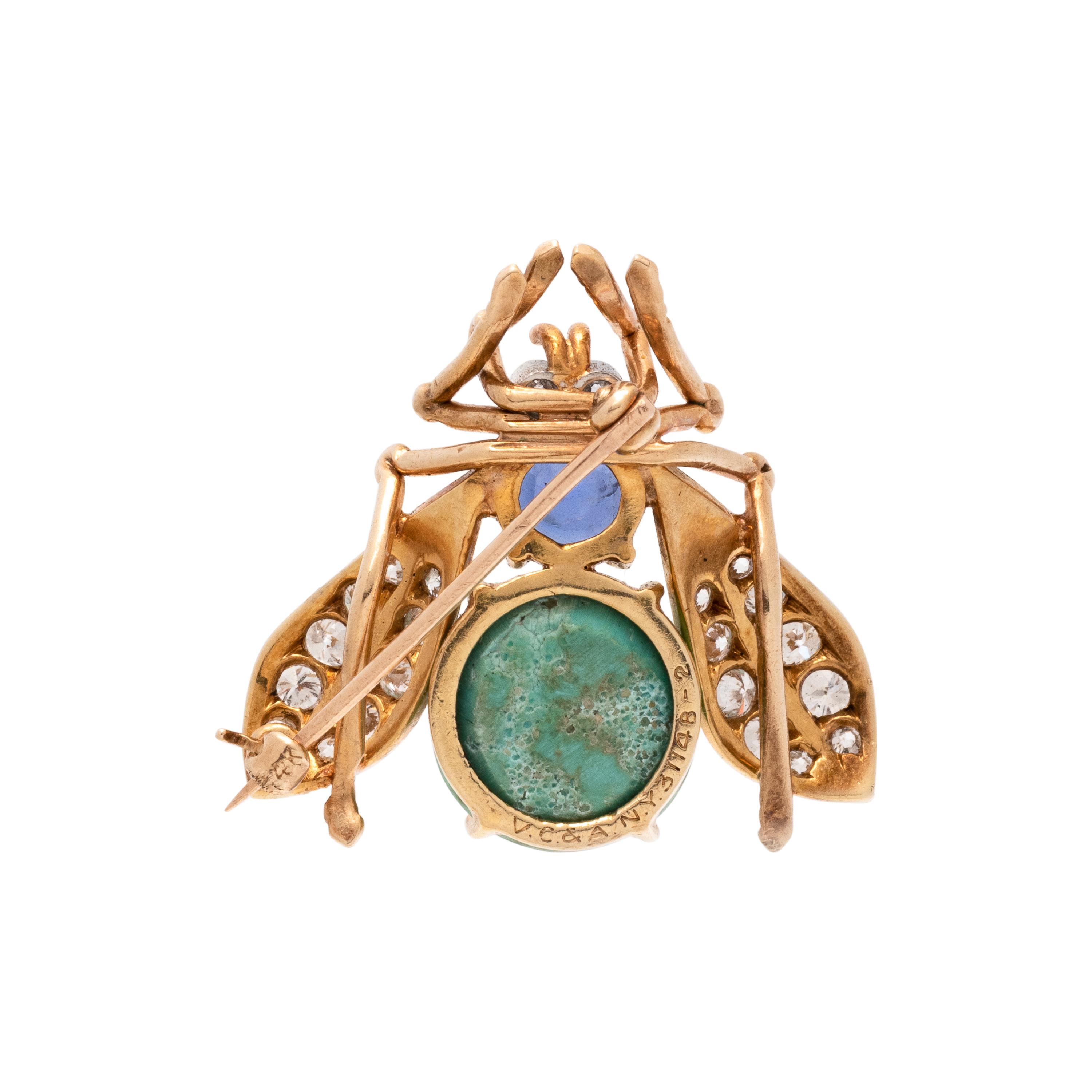 VAN CLEEF & ARPELS, TURQUOISE, SAPPHIRE AND DIAMOND INSECT BROOCH