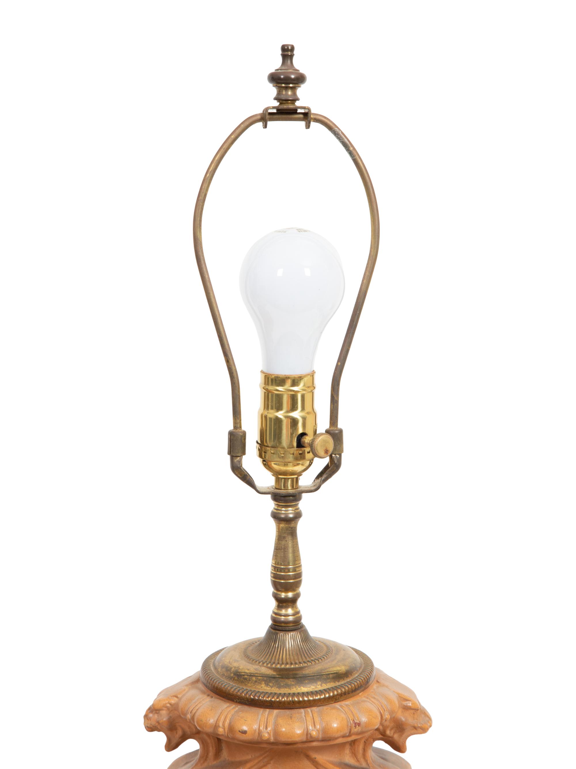 A Pair of Glazed Terracotta Vases now Mounted as Lamps