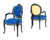 A Set of Eight Louis XV Style Ebonized Dining Chairs