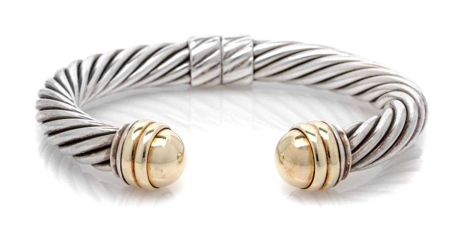 A Sterling Silver and 14 Karat Yellow Gold 'Cable Classics' Bracelet, David Yurman, 32.60 dwts.