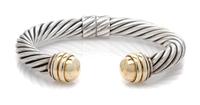 A Sterling Silver and 14 Karat Yellow Gold 'Cable Classics' Bracelet, David Yurman, 32.60 dwts.