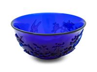 A Chinese Carved Transparent Blue Glass Bowl