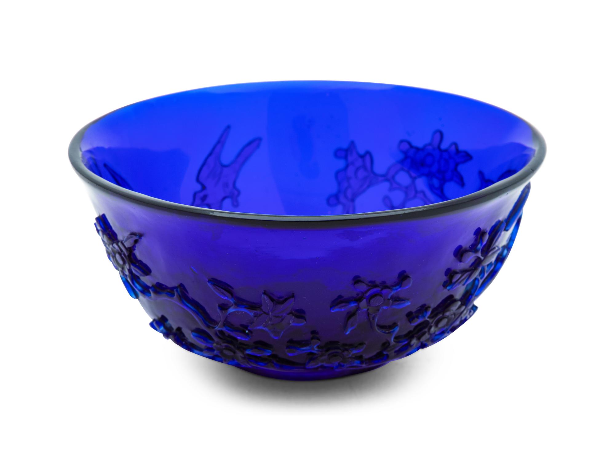 A Chinese Carved Transparent Blue Glass Bowl