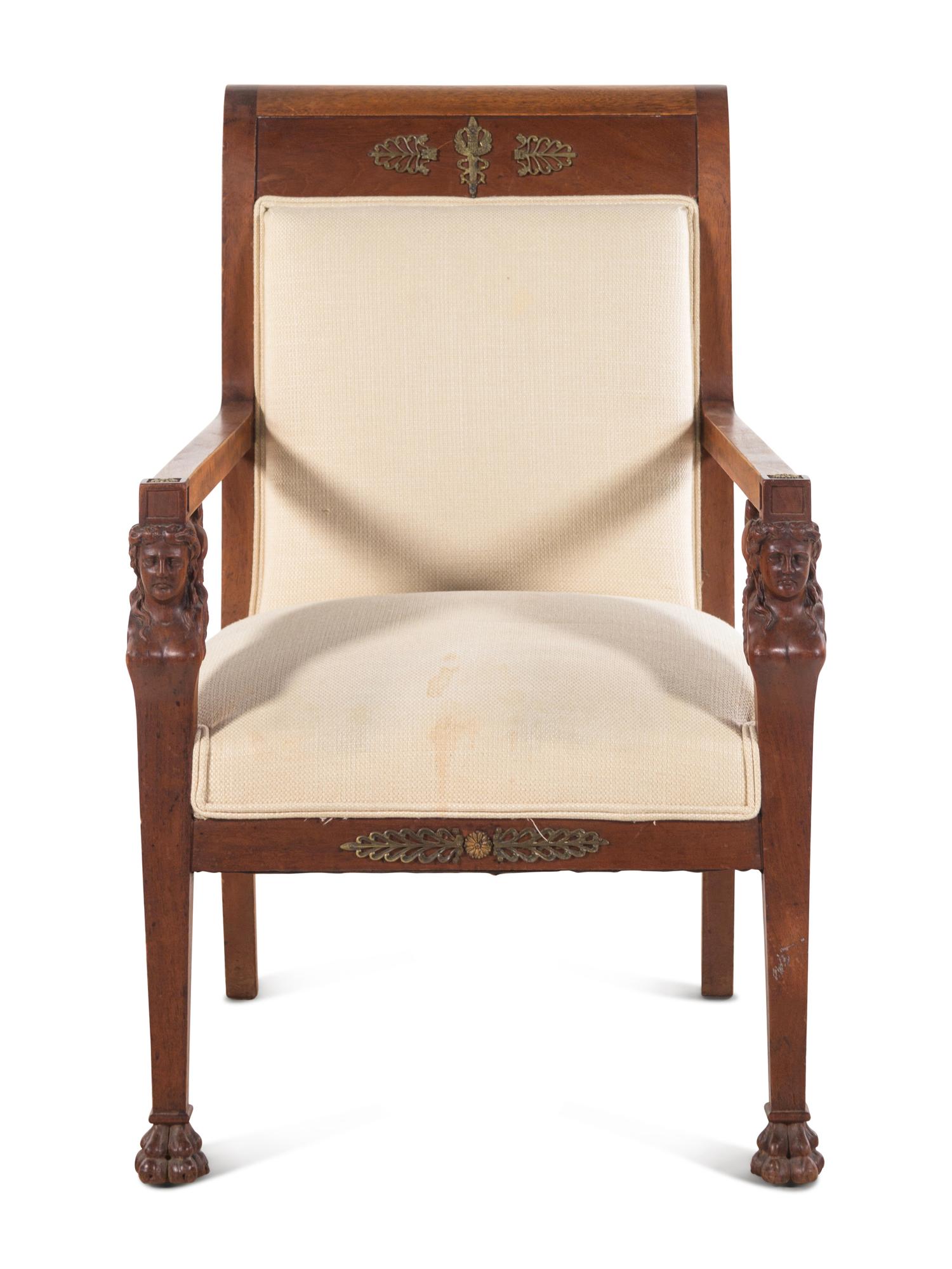An Empire Style Carved Mahogany Fauteuil