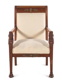 An Empire Style Carved Mahogany Fauteuil