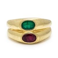 Emerald, Ruby, and Yellow Gold Ring