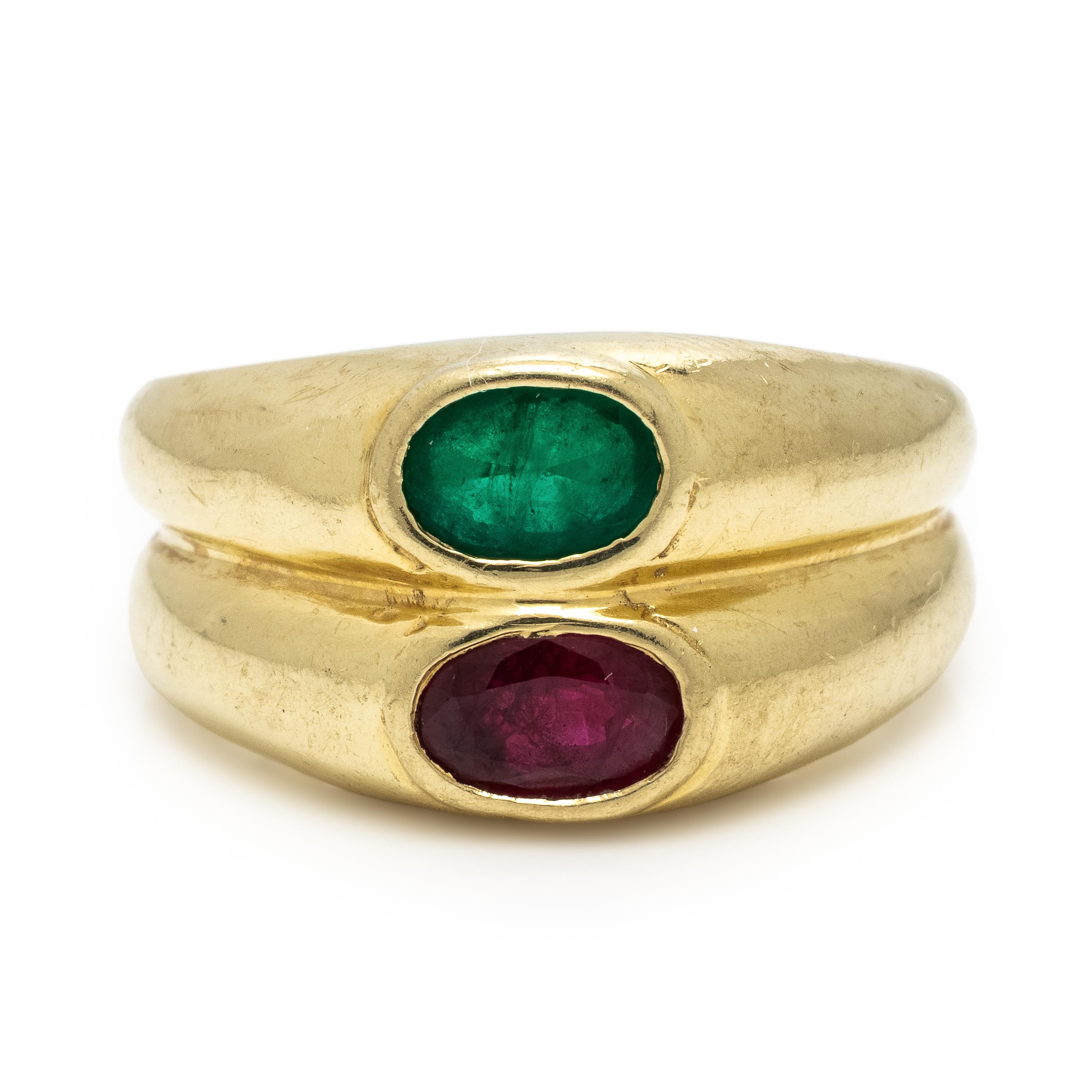 Emerald, Ruby, and Yellow Gold Ring