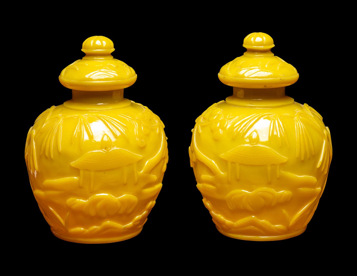 Five Chinese Yellow Peking Glass Wares