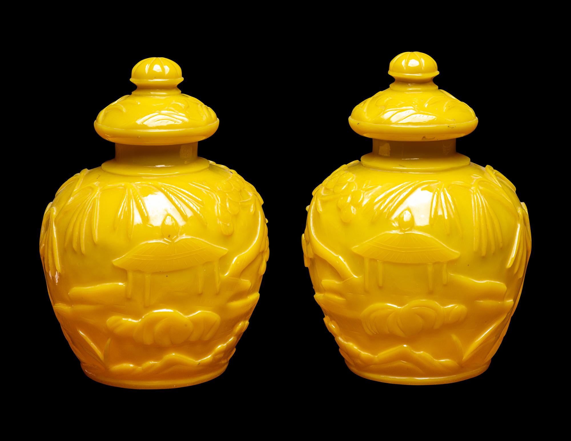 Five Chinese Yellow Peking Glass Wares