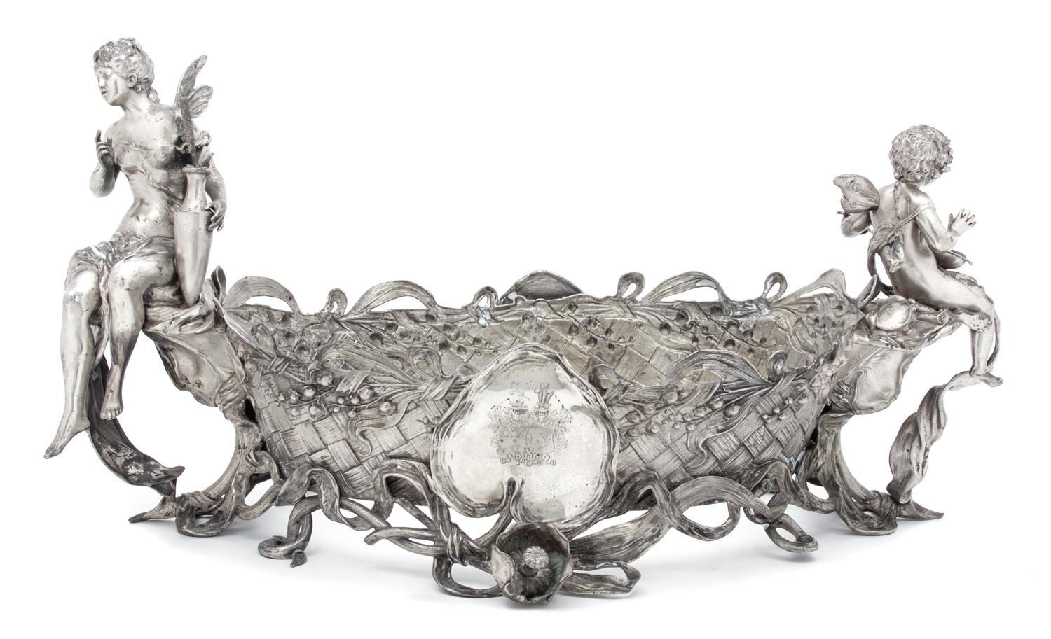 A Russian Imperial Silver Centerpiece, Mikhail Ovchinnikov, Moscow, Late 19th Century, bearing an imperial family crest