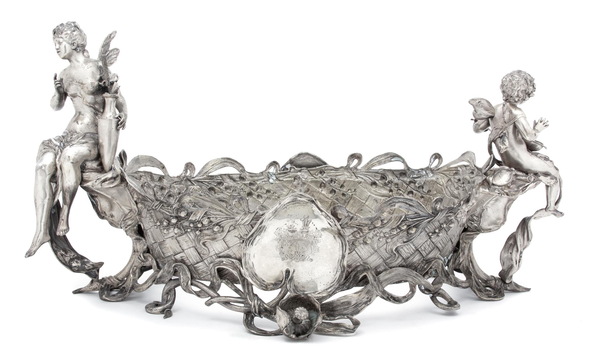 A Russian Imperial Silver Centerpiece, Mikhail Ovchinnikov, Moscow, Late 19th Century, bearing an imperial family crest