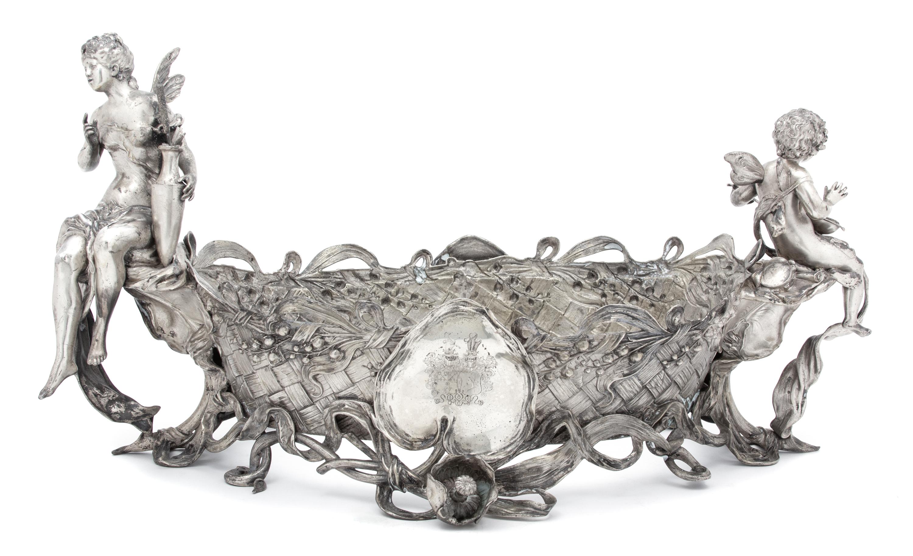 A Russian Imperial Silver Centerpiece, Mikhail Ovchinnikov, Moscow, Late 19th Century, bearing an imperial family crest