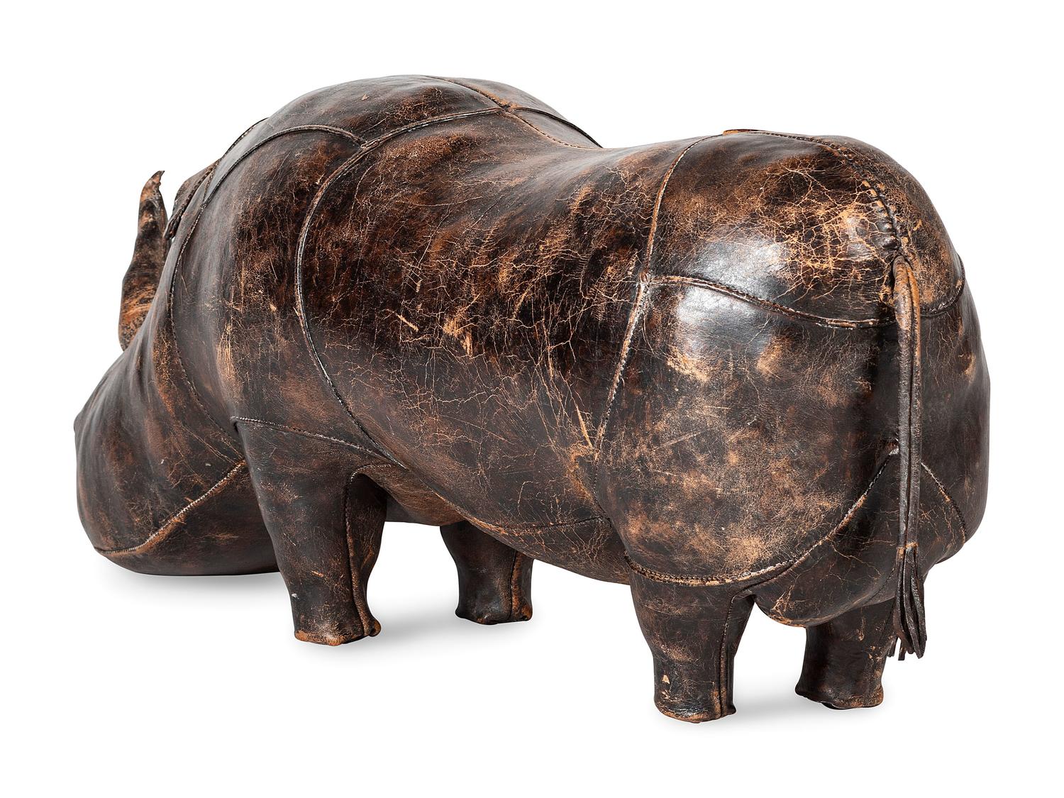 A Leather Rhinoceros Footstool