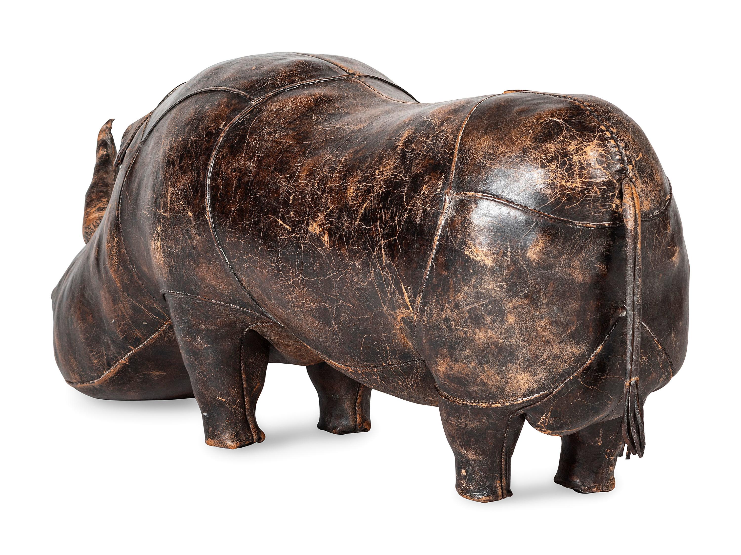 A Leather Rhinoceros Footstool