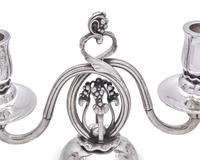 A Pair of Georg Jensen Silver Two-Light Candelabra