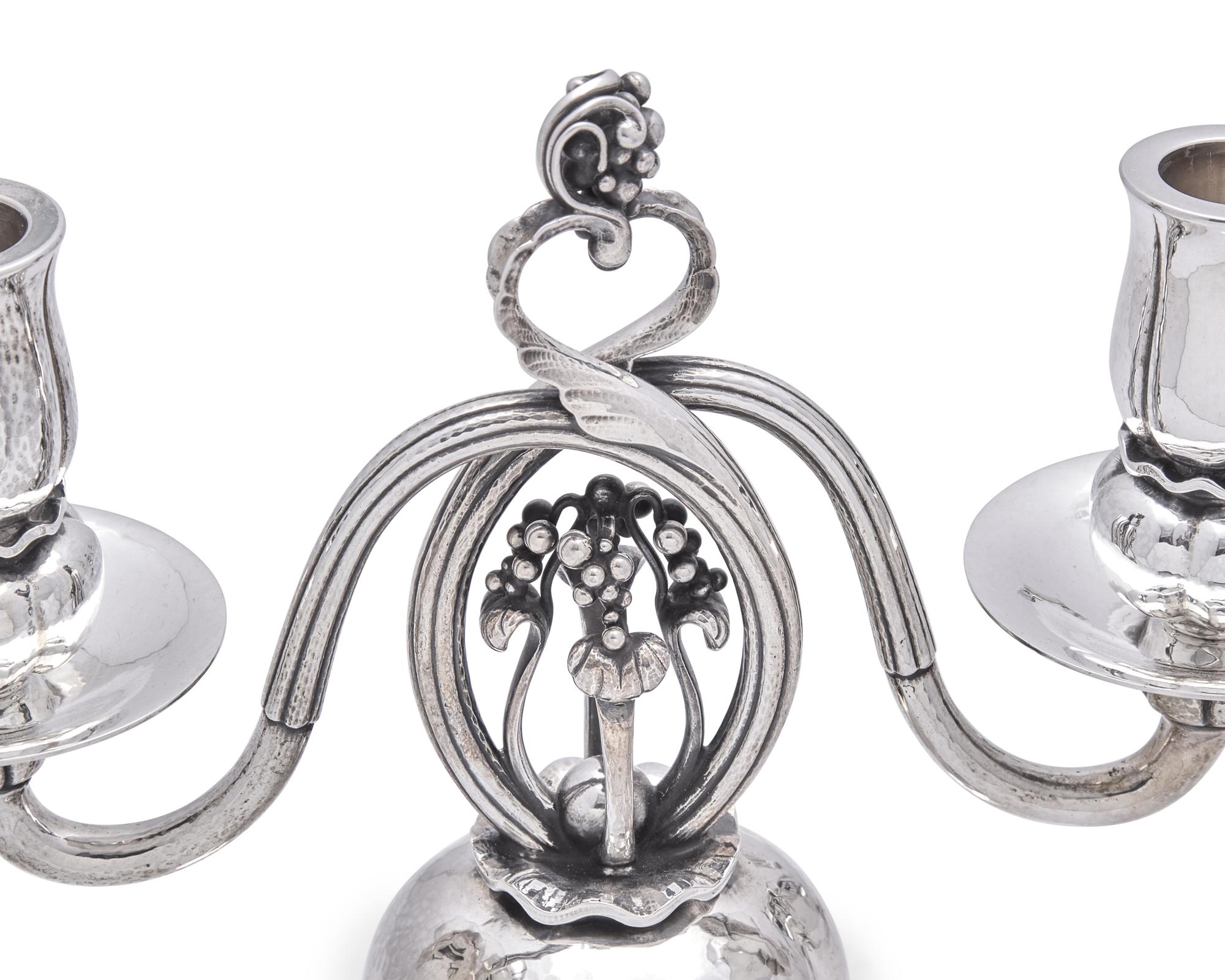 A Pair of Georg Jensen Silver Two-Light Candelabra