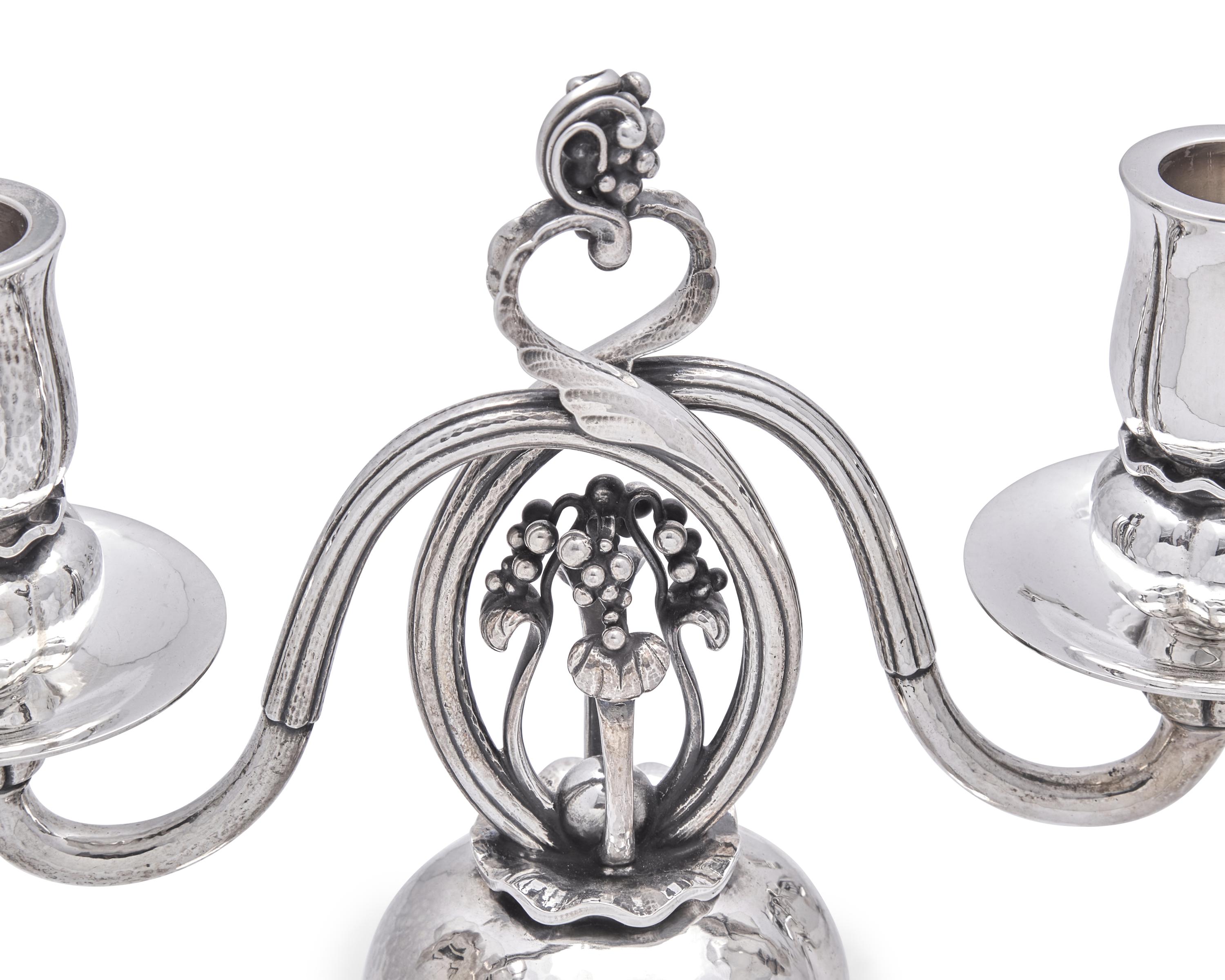 A Pair of Georg Jensen Silver Two-Light Candelabra