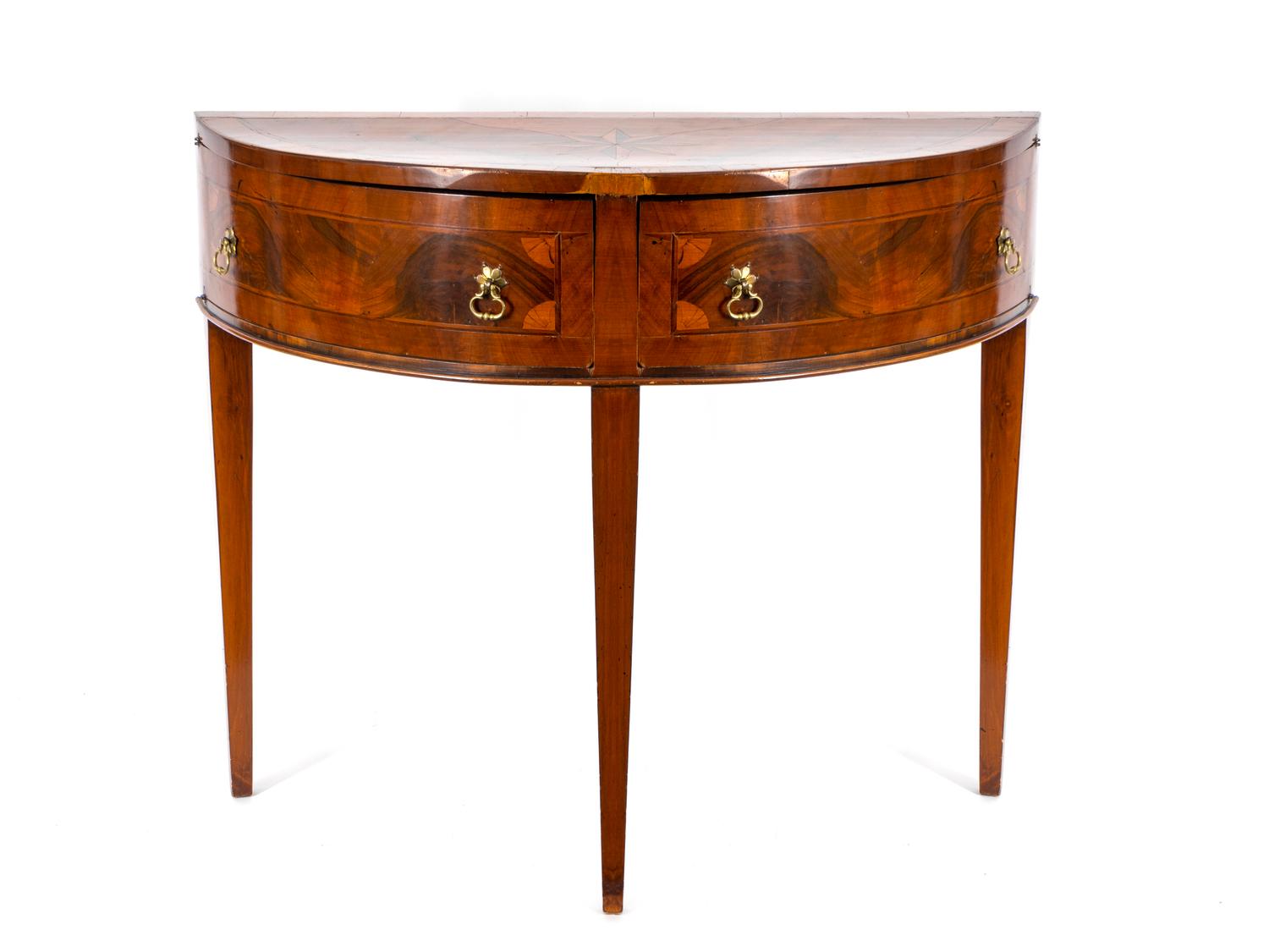 A Northern Italian Inlaid Walnut Demilune Console Table
