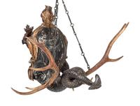A Pair of Painted Wood and Antler-Mounted Lusterweibchen Chandeliers