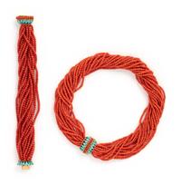 CORAL, TURQUOISE AND PEARL TORSADE SET