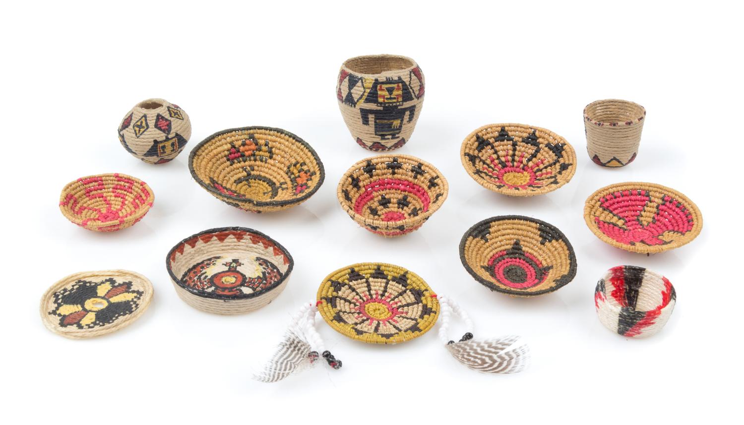 A Group of Native American Baskets Diameter of largest 1 5/8 inches.