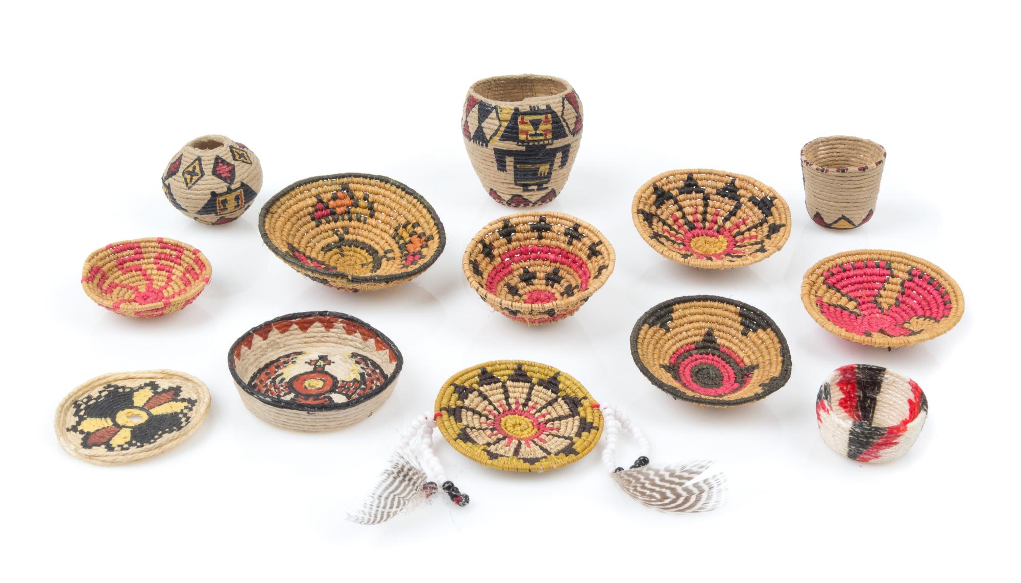 A Group of Native American Baskets Diameter of largest 1 5/8 inches.